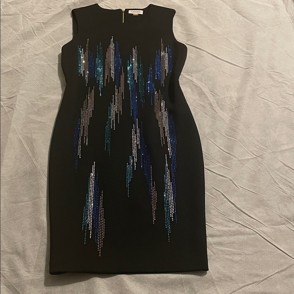 Calvin Klein Black Dress with Blue and Silver Accents